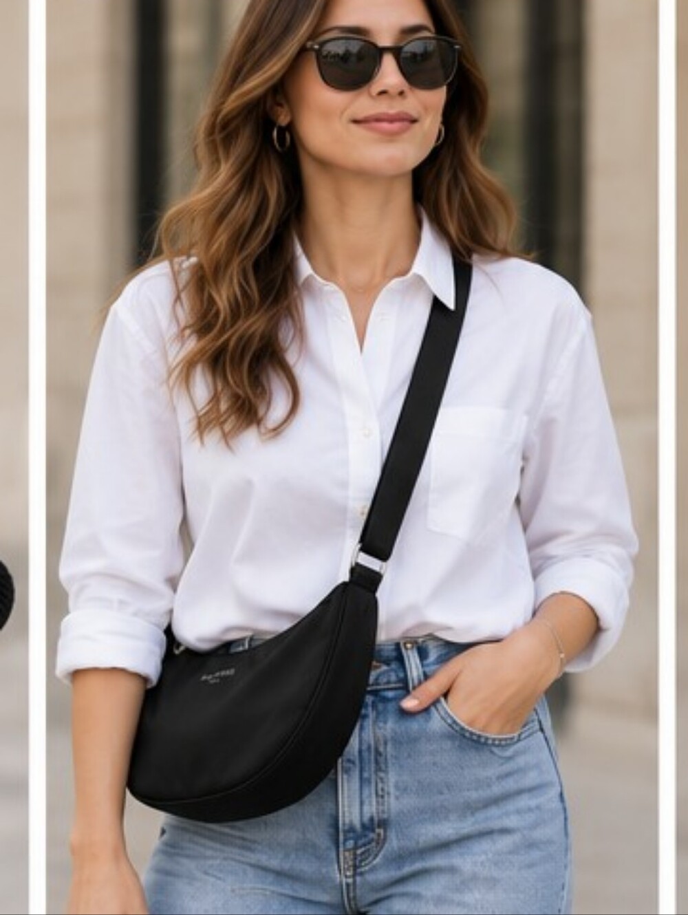 Lancôme Black Nylon Crescent Crossbody Bag